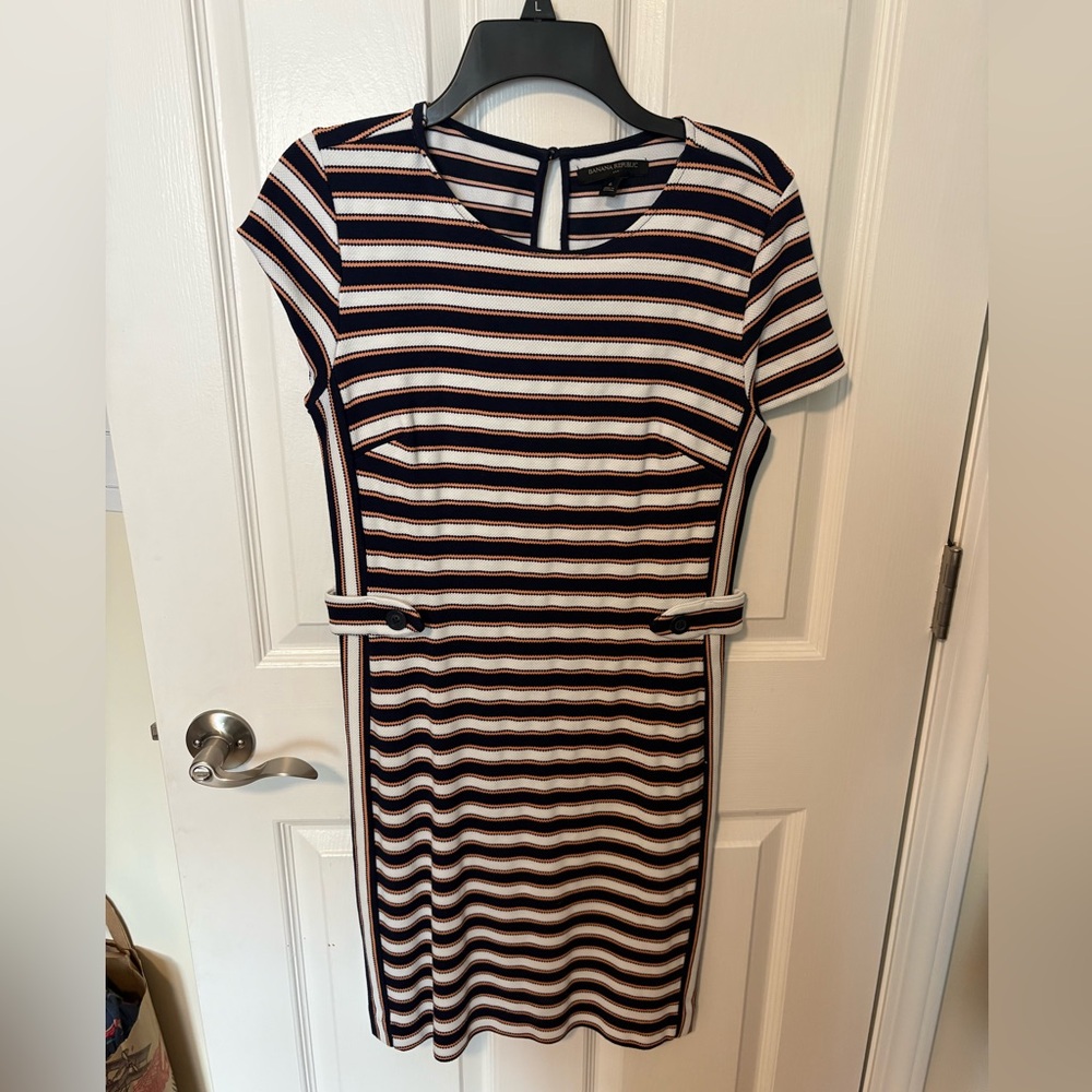 Banana Republic White & Brown Striped Sheath Dress